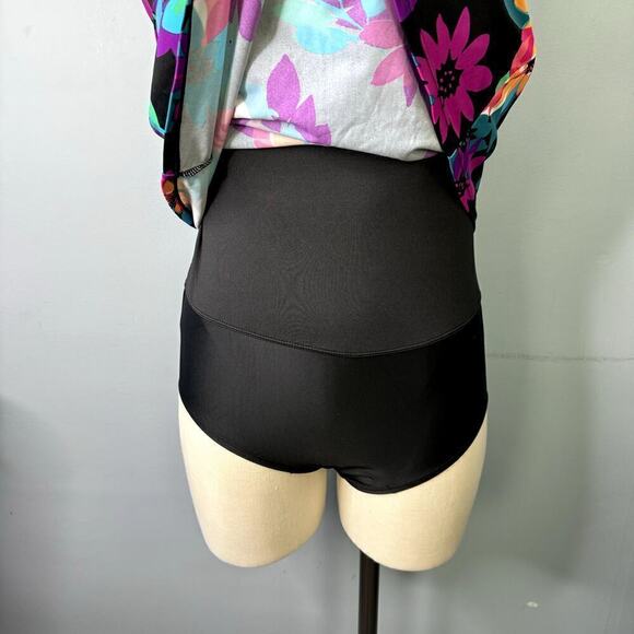 Tropical Escape Floral One Piece Halter Twist Swim Dress Black Multi Womens Sz 6 - Picture 7 of 12